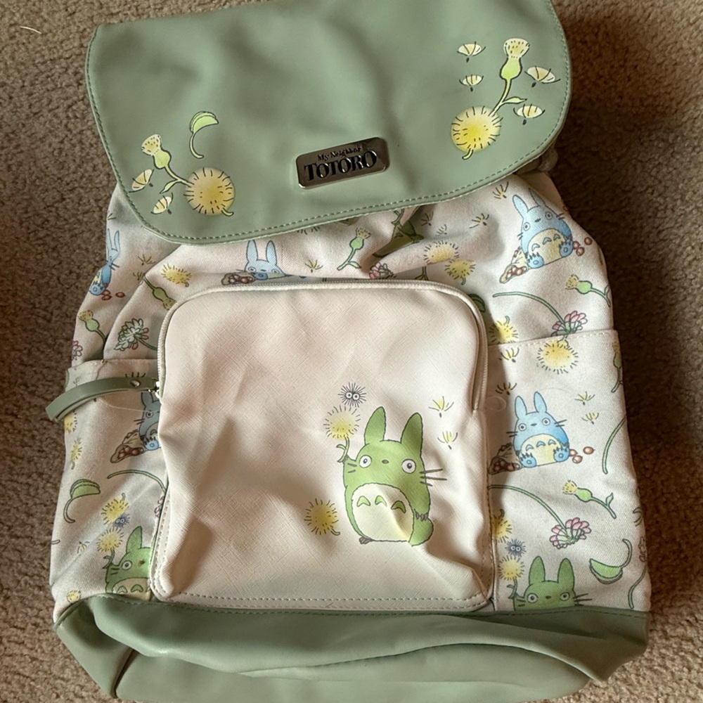 Totoro Themed Green and Cream Backpack